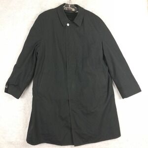 Vtg Rainfair‎ Mens Rain Coat Topcoat Charcoal Gray Plaid Lined Koratron Borg 42L